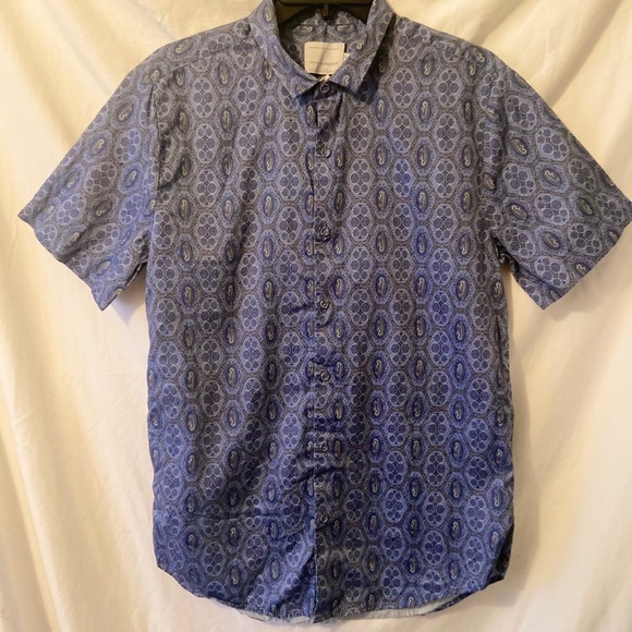 Topman Slim Fit Blue Paisley Pattern Button Down Shirt Short Sleeve - Picture 1 of 4